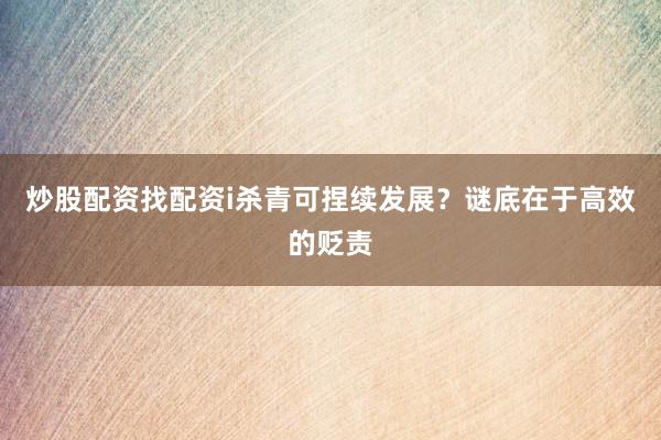 炒股配资找配资i杀青可捏续发展？谜底在于高效的贬责