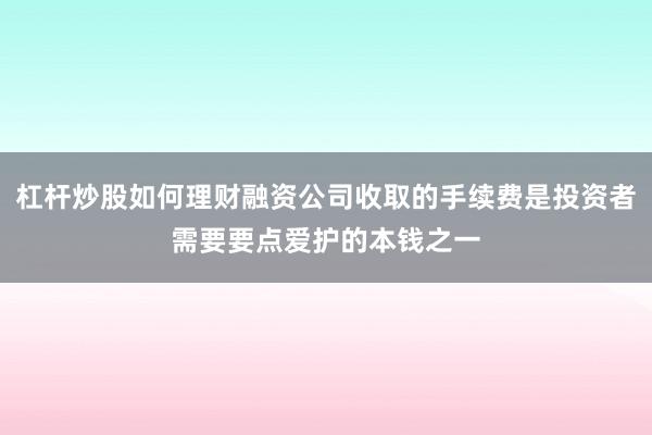 杠杆炒股如何理财融资公司收取的手续费是投资者需要要点爱护的本钱之一