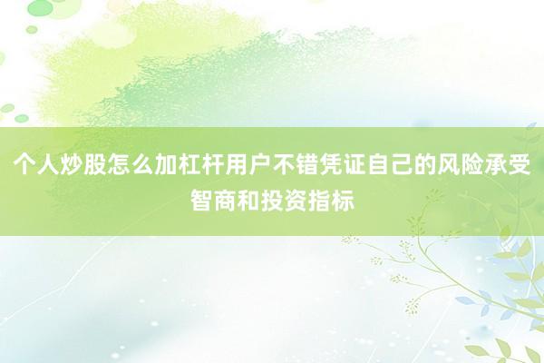 个人炒股怎么加杠杆用户不错凭证自己的风险承受智商和投资指标