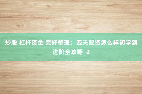 炒股 杠杆资金 完好整理：匹夫配资怎么样初学到进阶全攻略_2